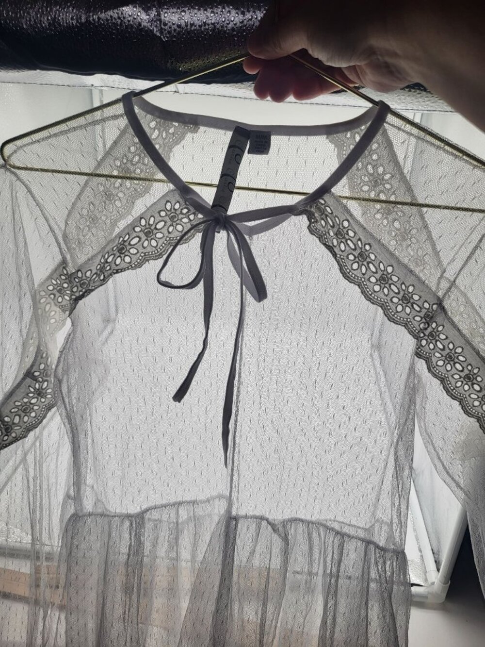 Women's M Sheer Lace Ruffle Tiered Dress Boho Hippie Ethereal Angelcore Festival - Picture 9 of 9